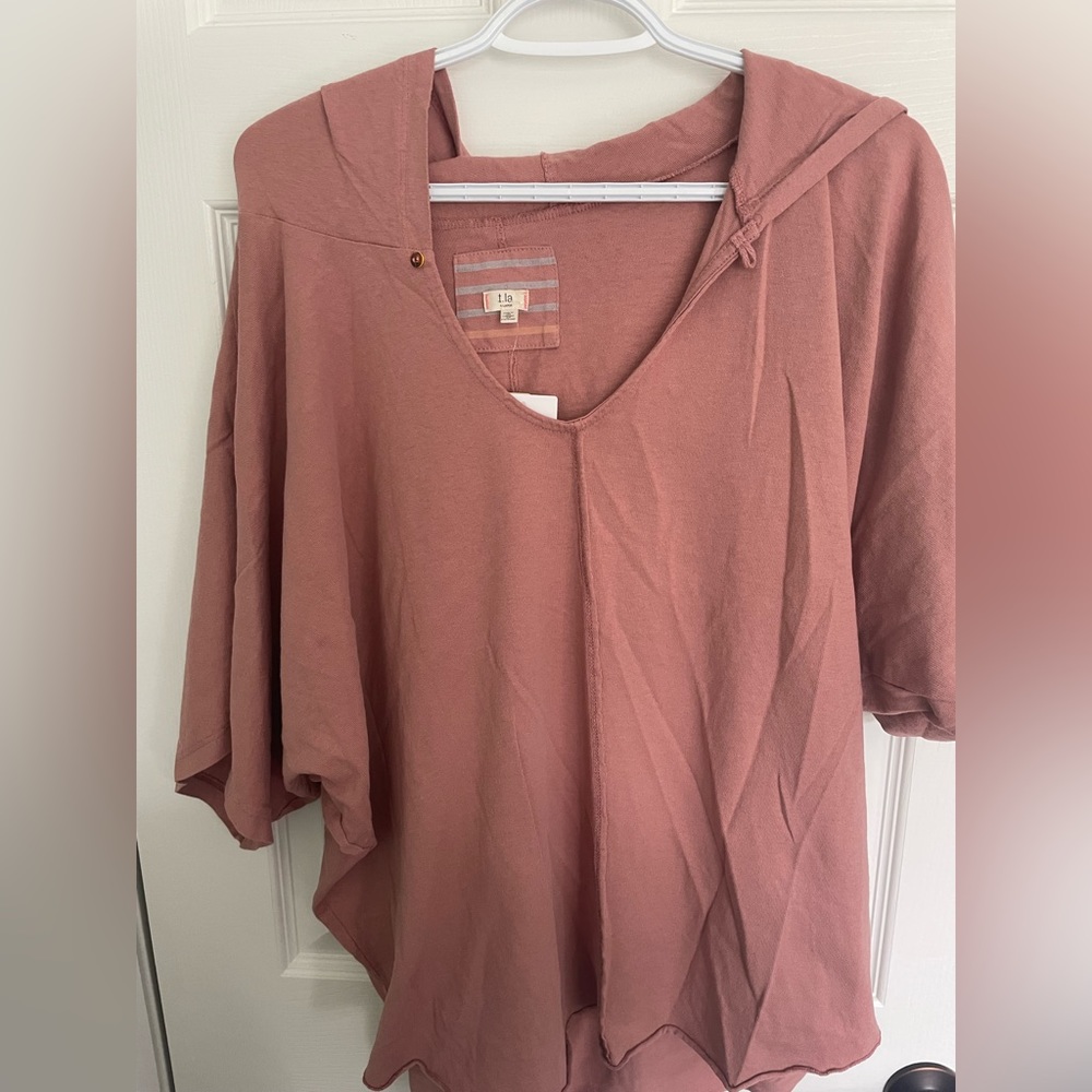 Anthropologie Mauve Hooded Jersey Top